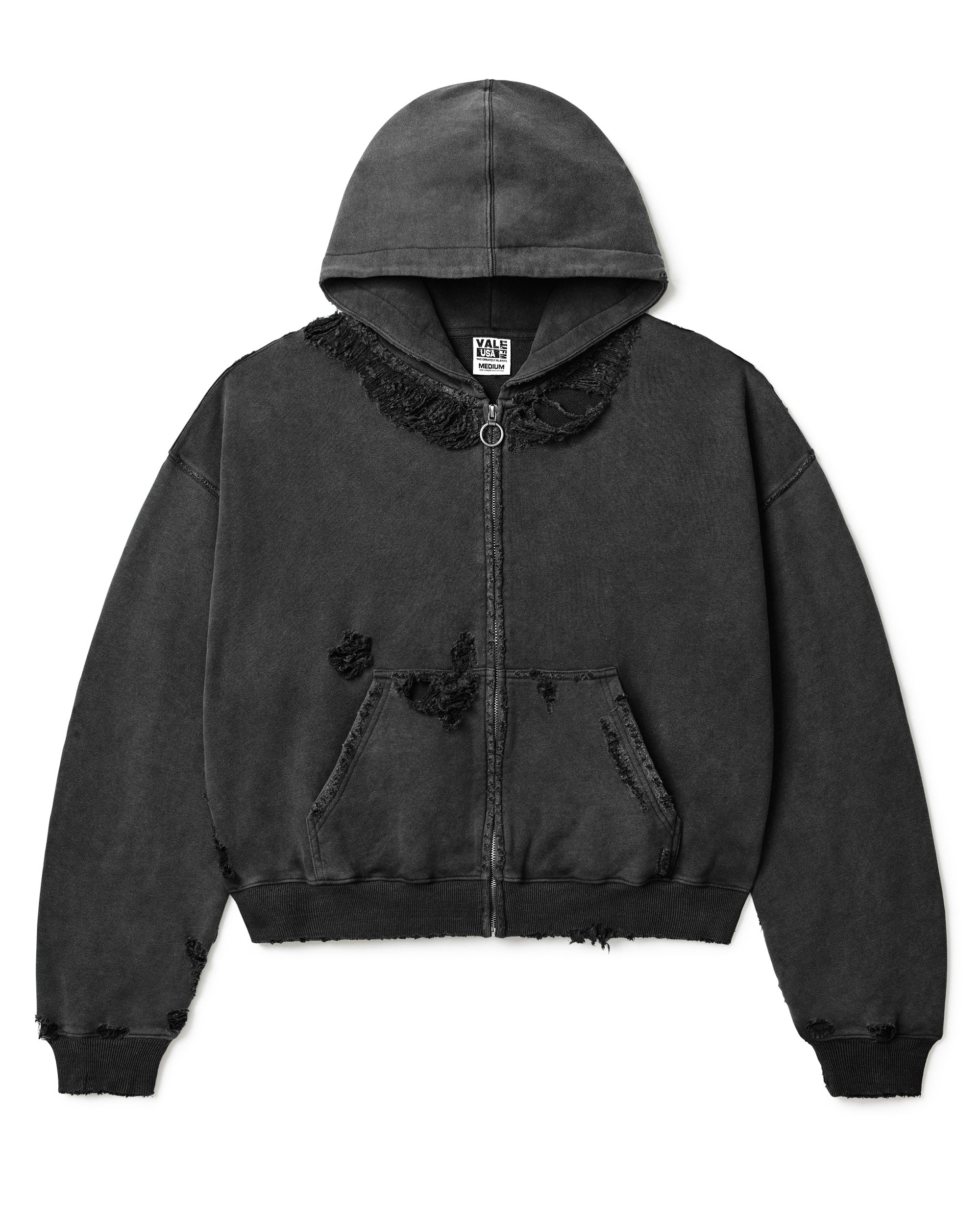 BLACK DESTROYER ZIP UP HOODIE – VALE NYC FLAGSHIP