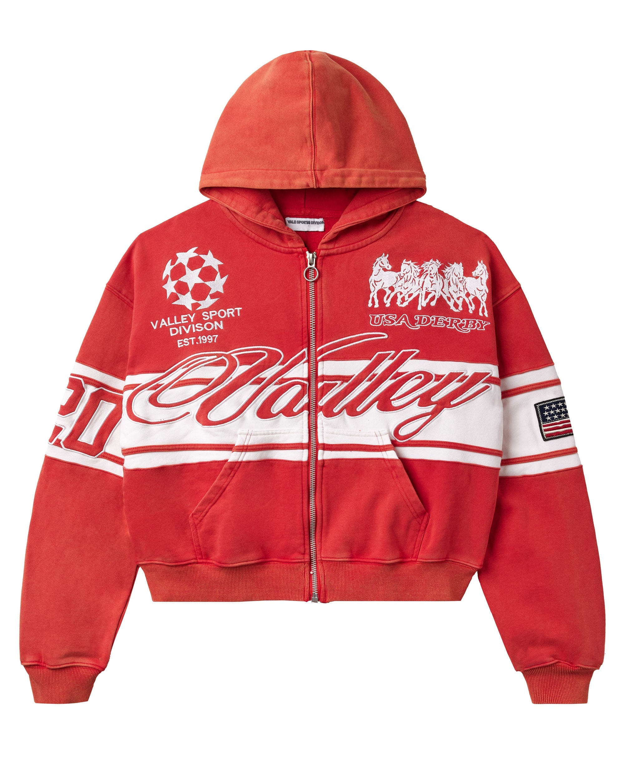 RED CURSIVE ZIP UP HOODIE – VALE NYC FLAGSHIP