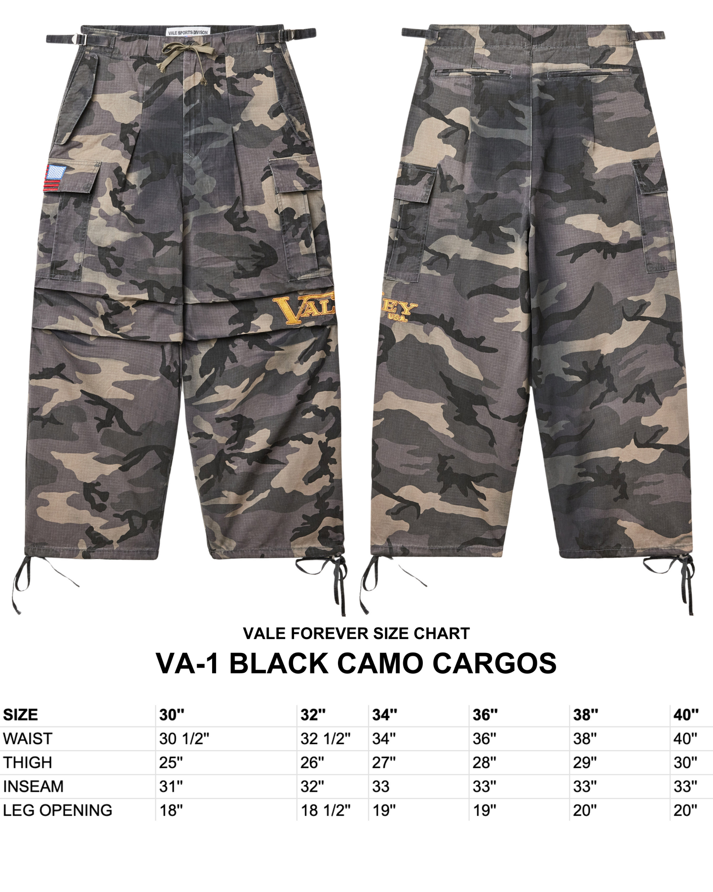 VA-1 BLACK CAMO CARGO