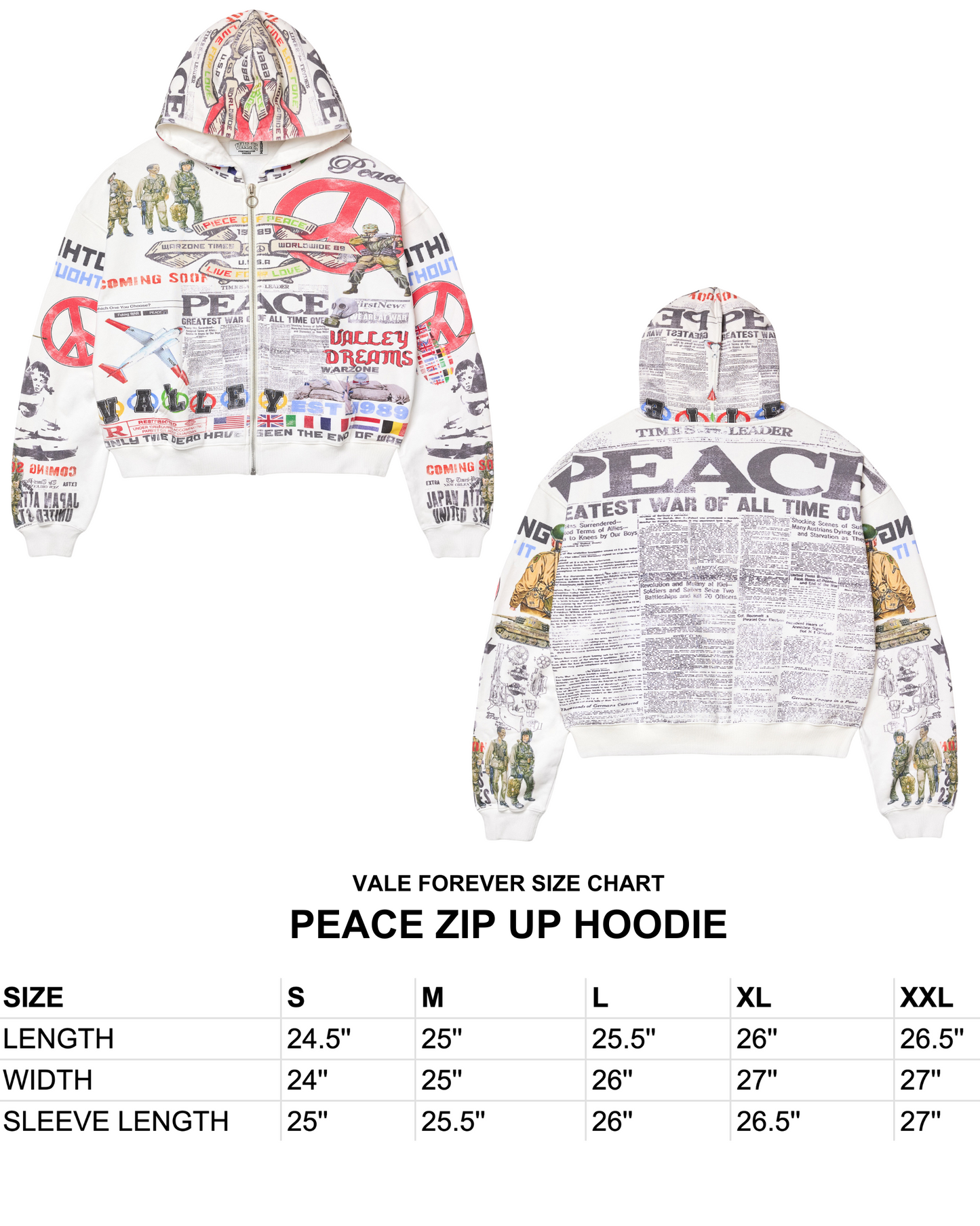 PEACE ZIP UP HOODIE